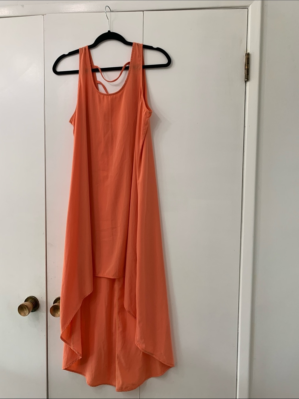 Lush Coral Sleeveless High-Low Maxi Dress